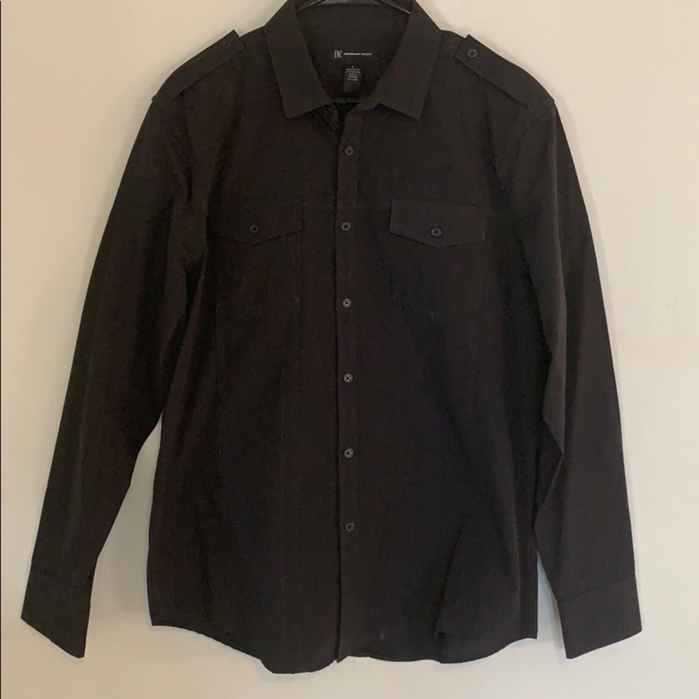 INC black/gray striped detailed shirt size L.